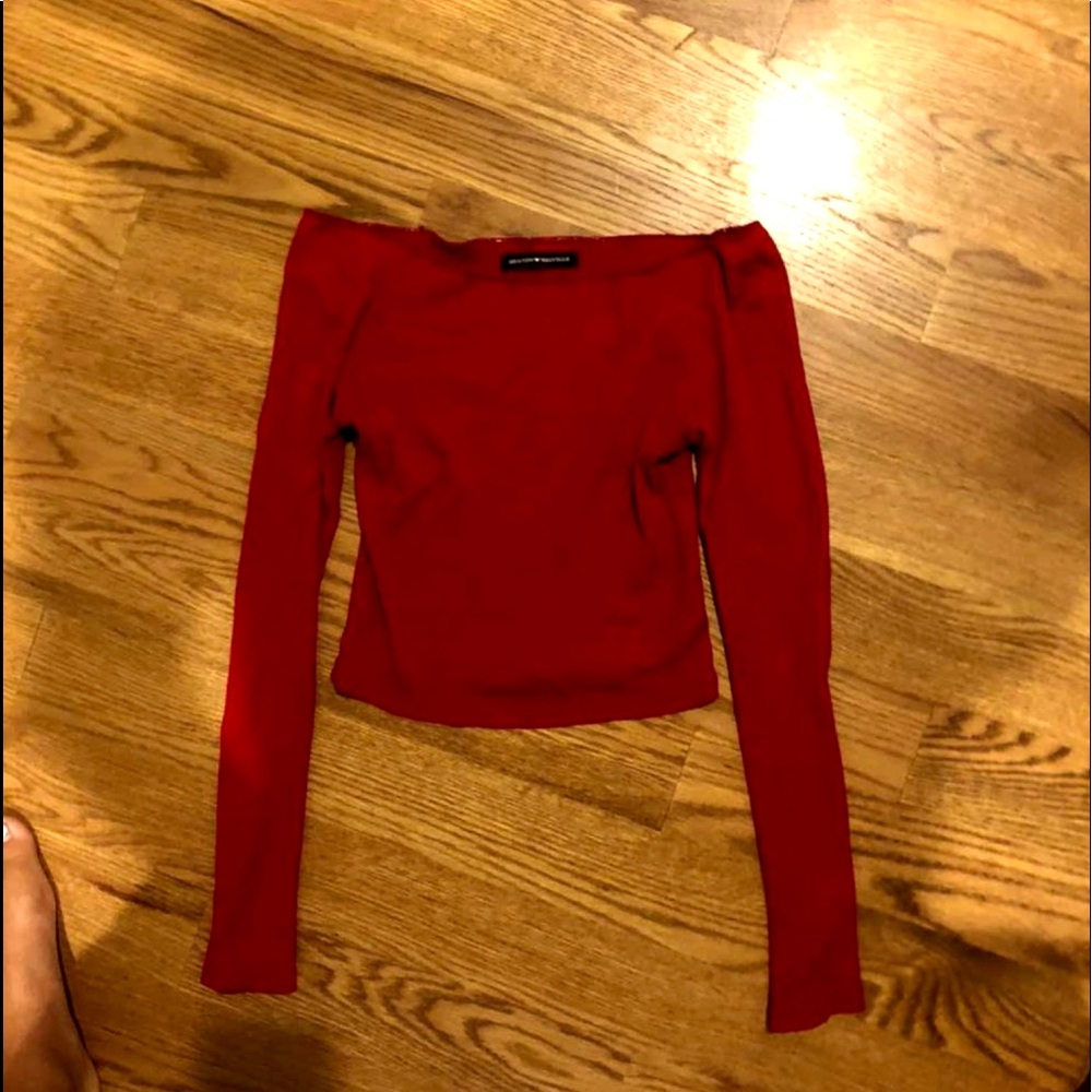 Red off the shoulder sweater from Brandy